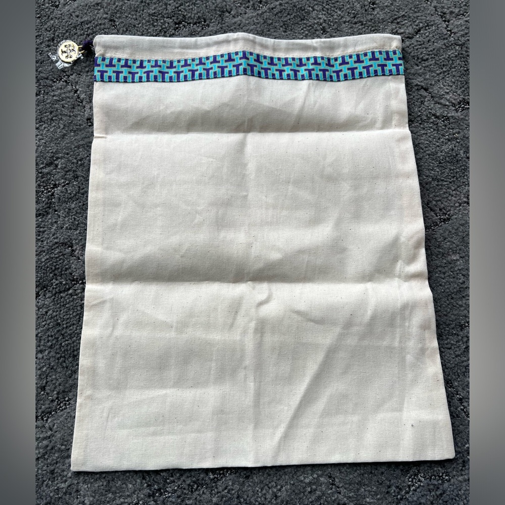 Tory Burch dust bag 11.5x15 never used teal/purple trim